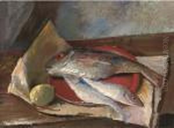 Still Life With Fish Oil Painting by Vera Rockline