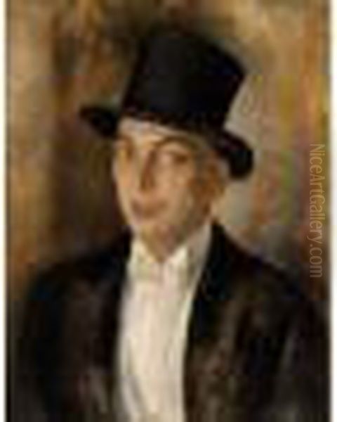 Portrait Of A Man In A Top Hat Oil Painting by Vera Rockline