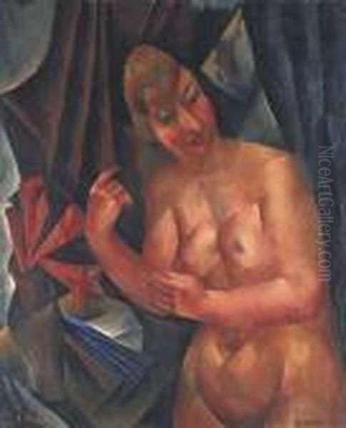 Nude In Blue Interior Oil Painting by Vera Rockline