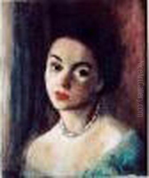 Femme Au Collier De Perles Oil Painting by Vera Rockline