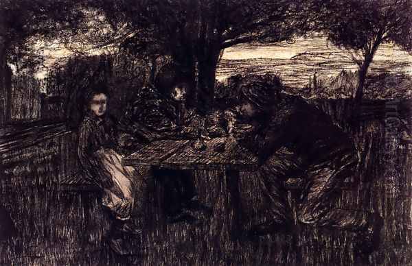 A Small Gathering In A Garden Oil Painting by Giovanni Segantini