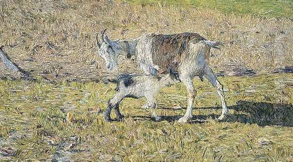 Goat with Offspring Oil Painting by Giovanni Segantini