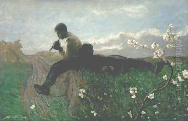 An Idyll Oil Painting by Giovanni Segantini