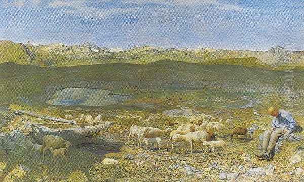 Alpine Pascoli (Pascoli Alpine Spring) Oil Painting by Giovanni Segantini