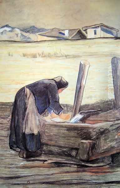 Lavandaia Oil Painting by Giovanni Segantini