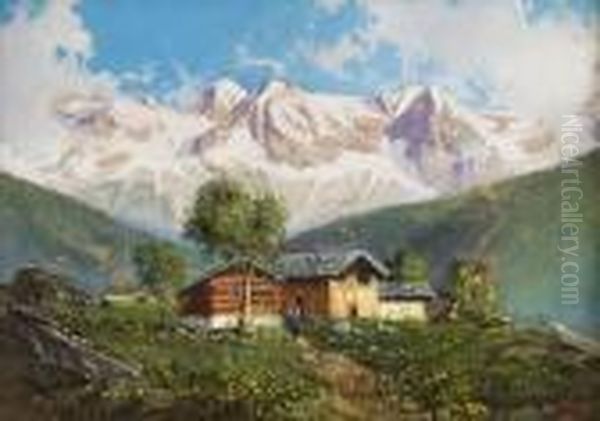 Case Sotto La Catena Del Monte Bianco Oil Painting by Leonardo Roda