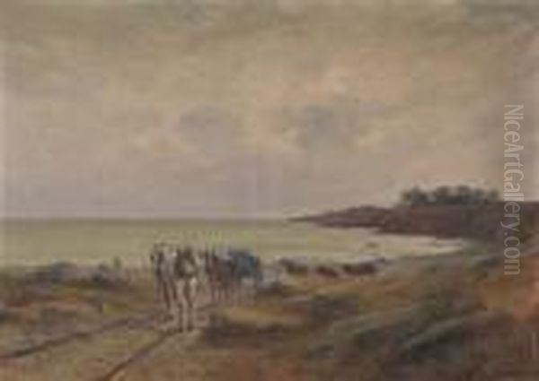 Cavalli Da Tiro Sulla Spiaggia Oil Painting by Leonardo Roda