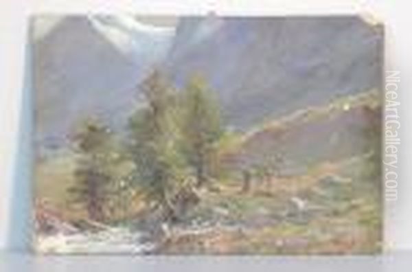 Paesaggio Alpino Con Figure Oil Painting by Leonardo Roda