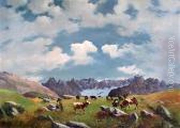 Pascolo Alpino Oil Painting by Leonardo Roda