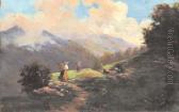 Contadine In Montagna Oil Painting by Leonardo Roda