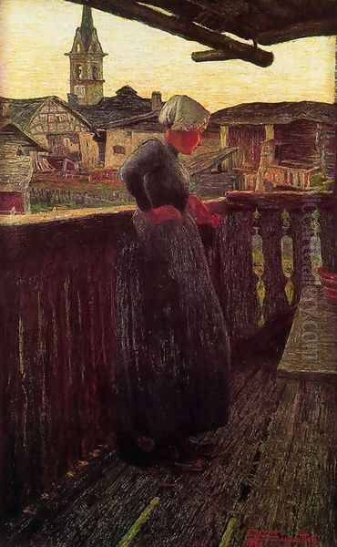 On the balcony Oil Painting by Giovanni Segantini