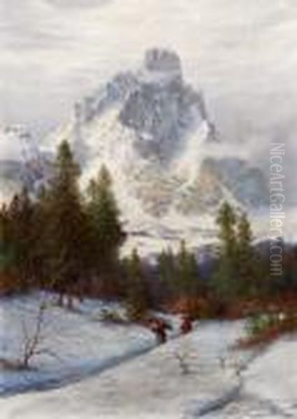 Inverno Alle Falde Del Cervino Con Fascinaie Oil Painting by Leonardo Roda