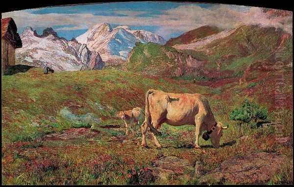 Pascoli Spring (Pascoli Alpine Spring) Oil Painting by Giovanni Segantini