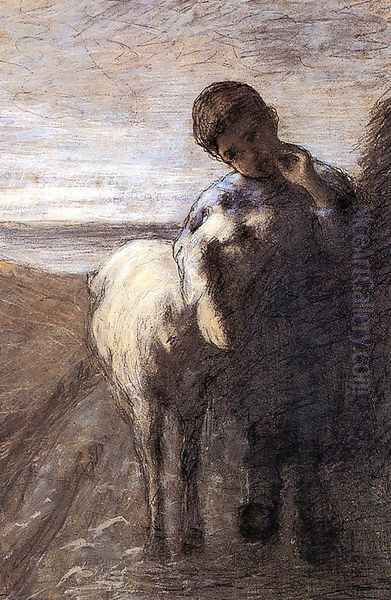 Shepherd boy with lamb Oil Painting by Giovanni Segantini