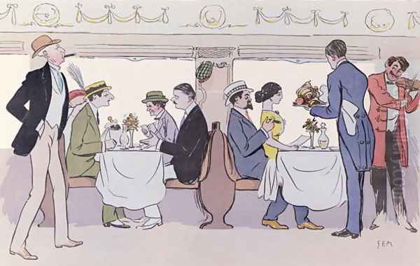 Restaurant Car in the Paris to Nice Train, 1913 Oil Painting by Georges Goursat Sem