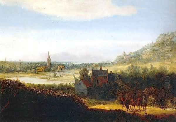 Landscape with Armed Men Oil Painting by Hercules Seghers