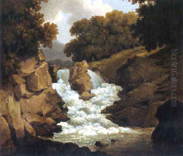 A Waterfall Oil Painting by Robert Salmon