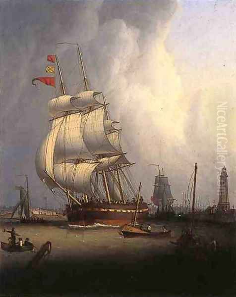 Ships Leaving Boston Harbor Oil Painting by Robert Salmon