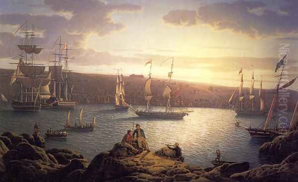 Royal Naval Vessels off Pembroke Dock, Milford Haven Oil Painting by Robert Salmon