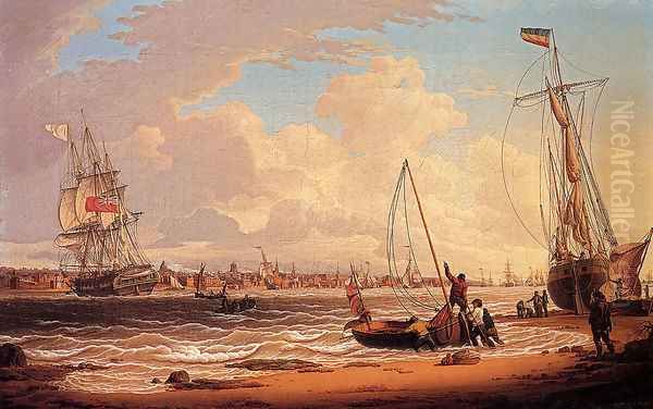 An English Vessel Off The Liverpool Waterfront On The River Mersey Oil Painting by Robert Salmon