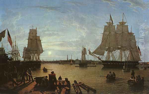 Boston Harbor as Seen from Constitution Wharf Oil Painting by Robert Salmon