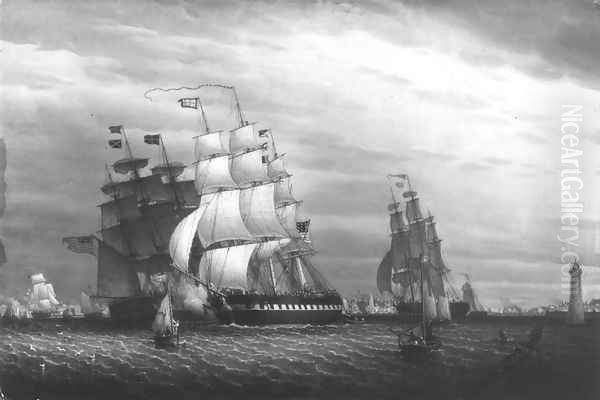 American Ships in the Mersey Oil Painting by Robert Salmon