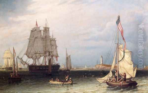 Shipping Scene at Boston Light Oil Painting by Robert Salmon