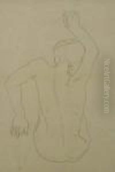 Nude With Raised Arm Oil Painting by Auguste Rodin