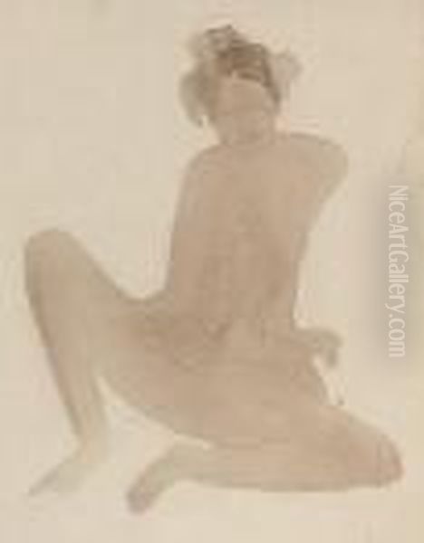 Femme Nue Assise Aux Jambes Ecartees Oil Painting by Auguste Rodin