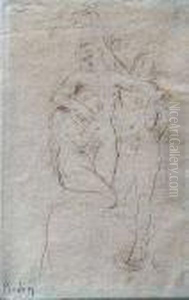 Le Mes Du Purgatoire. Etching. -
 Minimally Brownish. Minimally Foxed. Reverse Remains Of Old Mounting Oil Painting by Auguste Rodin