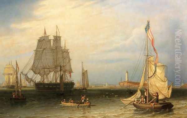 Shipping in President Roads, Off Boston Light Oil Painting by Robert Salmon