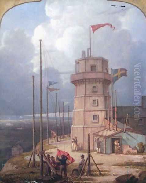 UnknoOld Bidston Lighthousewn Oil Painting by Robert Salmon