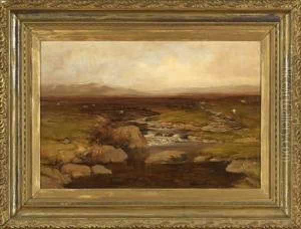 Landscape With A Stream And Grazing Sheep Oil Painting by Clarence Roe