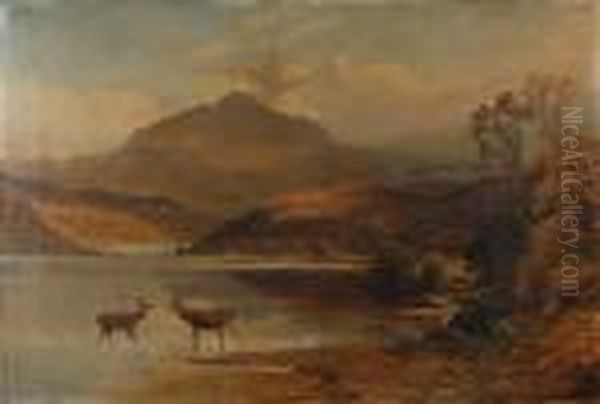 A Scottish Loch View Oil Painting by Clarence Roe