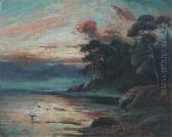 Evening Coastal Scene Oil Painting by Clarence Roe