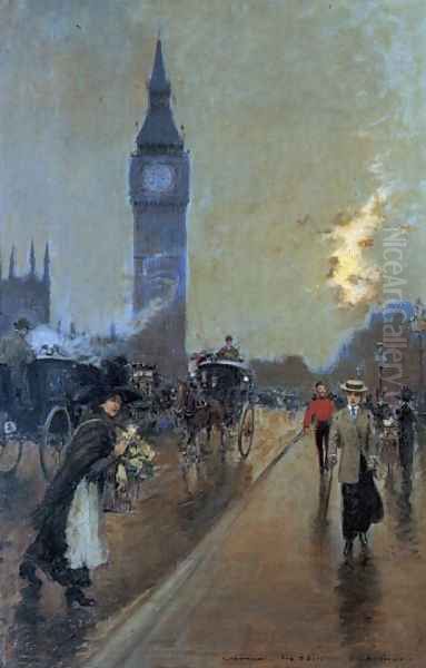 A view of Big Ben, London Oil Painting by Georges Stein