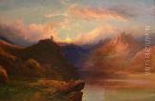 Scottish Loch Scene At Sunset Oil Painting by Clarence Roe