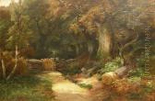 Sunlit Path In Wooded Landscape Oil Painting by Clarence Roe