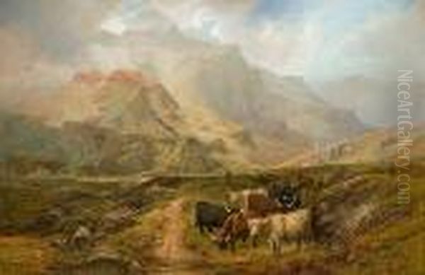 Highland Landscape With Cattle Oil Painting by Clarence Roe