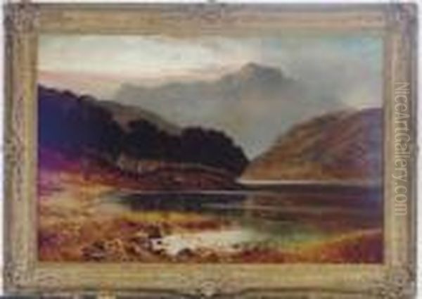 Highland Landscape At Dusk Oil Painting by Clarence Roe