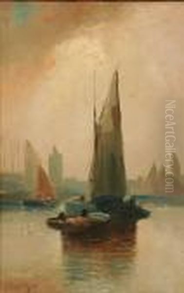 Harbor With Boats Oil Painting by Clarence Roe