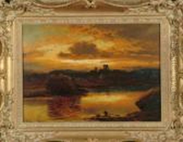 Norham Castle At Sunset Oil Painting by Clarence Roe