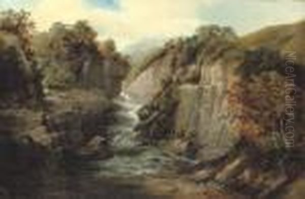 Highland Waterfall Oil Painting by Clarence Roe