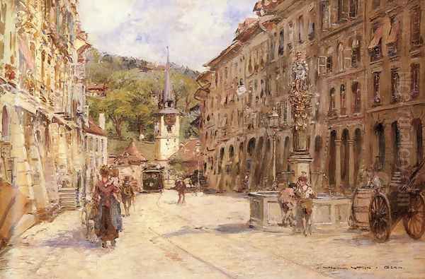 A Street Scene in Bern Oil Painting by Georges Stein