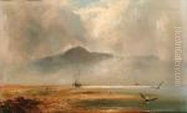 Snowdon From The Sands Of Traeth Mawr At The Ford Between Pontaberglaslyn And Tremadoc Oil Painting by Clarence Roe