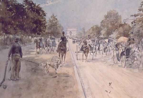 Carriages on the Champs Elysees Oil Painting by Georges Stein