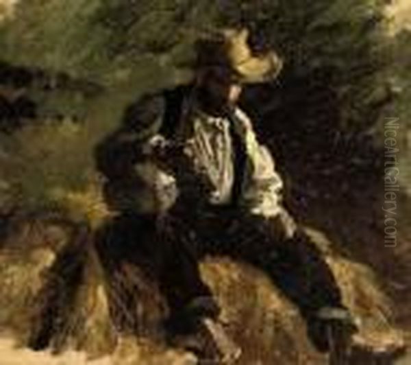 A Resting Farmer Oil Painting by Willem Roelofs