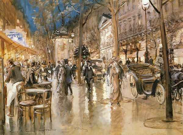 Evening on a Parisian Boulevard Oil Painting by Georges Stein