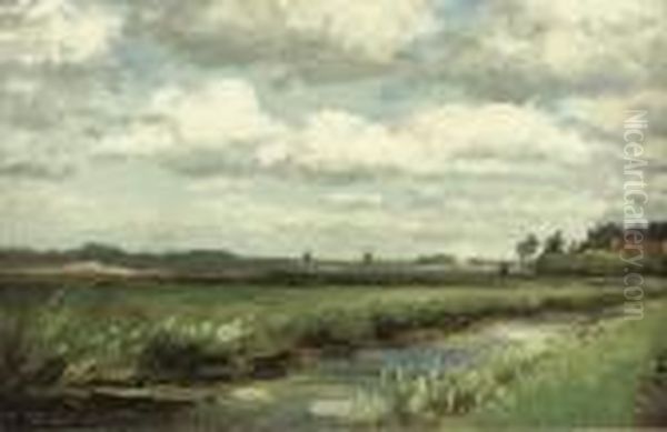 Polder Landscape With Mills In The Distance Oil Painting by Willem Roelofs