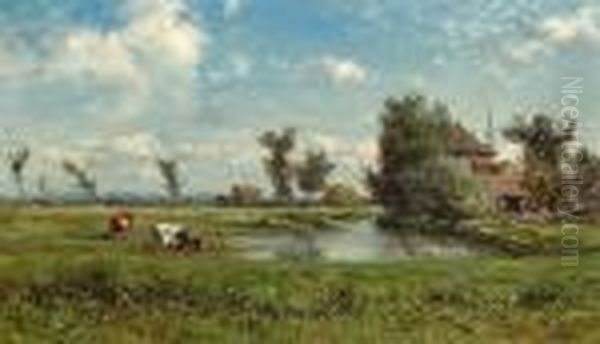 Cows By A Pond Oil Painting by Willem Roelofs